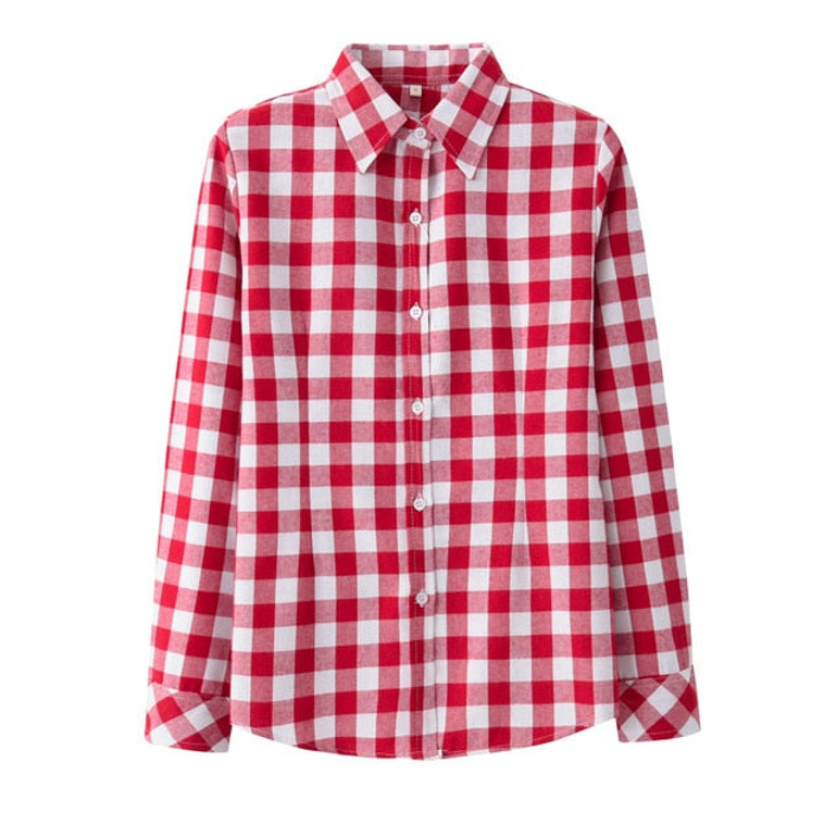 Plus Size Blouses Women Plaid Shirt Checks Flannel Shirts