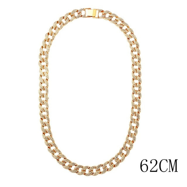Caraquet Punk Hip Hop Cuban Link Chain Choker Necklace Iced Out Rapper Crystal Necklace Fashion Bling Rhinestone Jewelry Gift