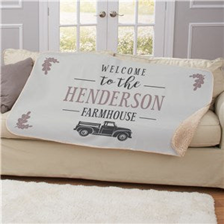 Personalized Welcome To The Farmhouse Sherpa Throw.