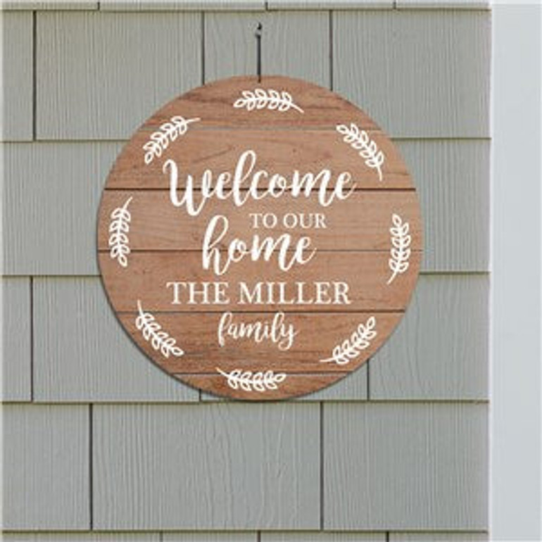 Personalized Welcome Leaves Round Sign