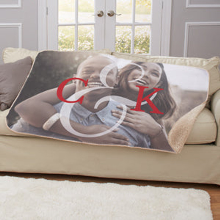 Personalized Initial Couples Photo Sherpa Blanket
