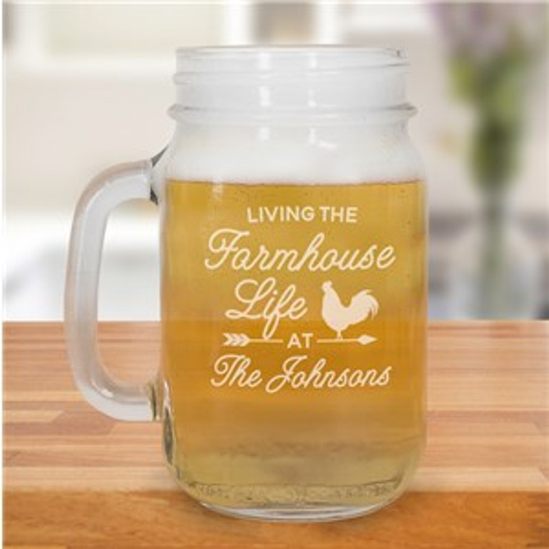 Engraved Farmhouse Life Mason Jar