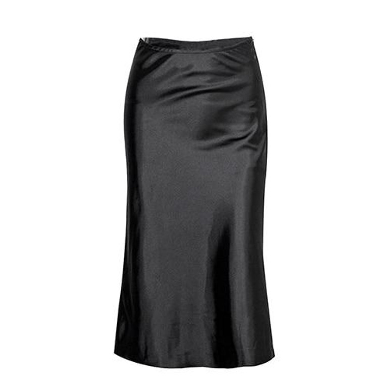 Casual Silk Black Knee-Length Office Lady High Waist Elegant Satin Skirt
