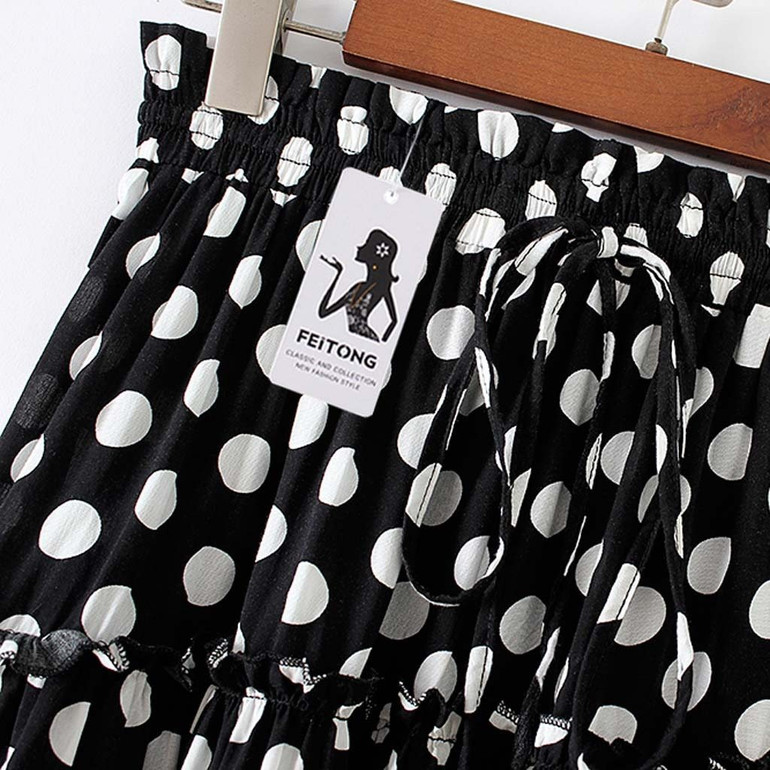 Fashion Polka Dot Print Ruffles A-Line Pleated Lace Up Short SKirt