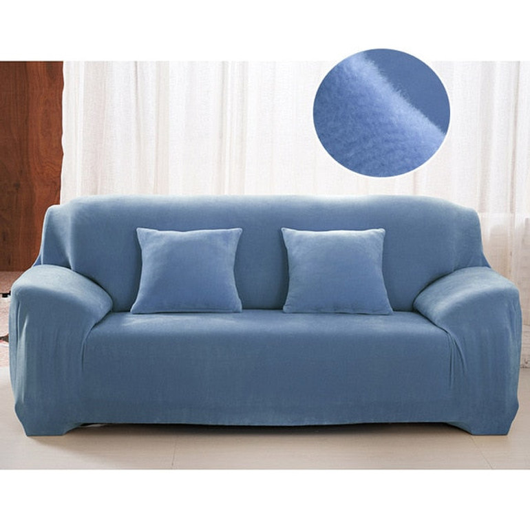 Plush Stretch Solid Color Thick Slipcover Sofa Cover
