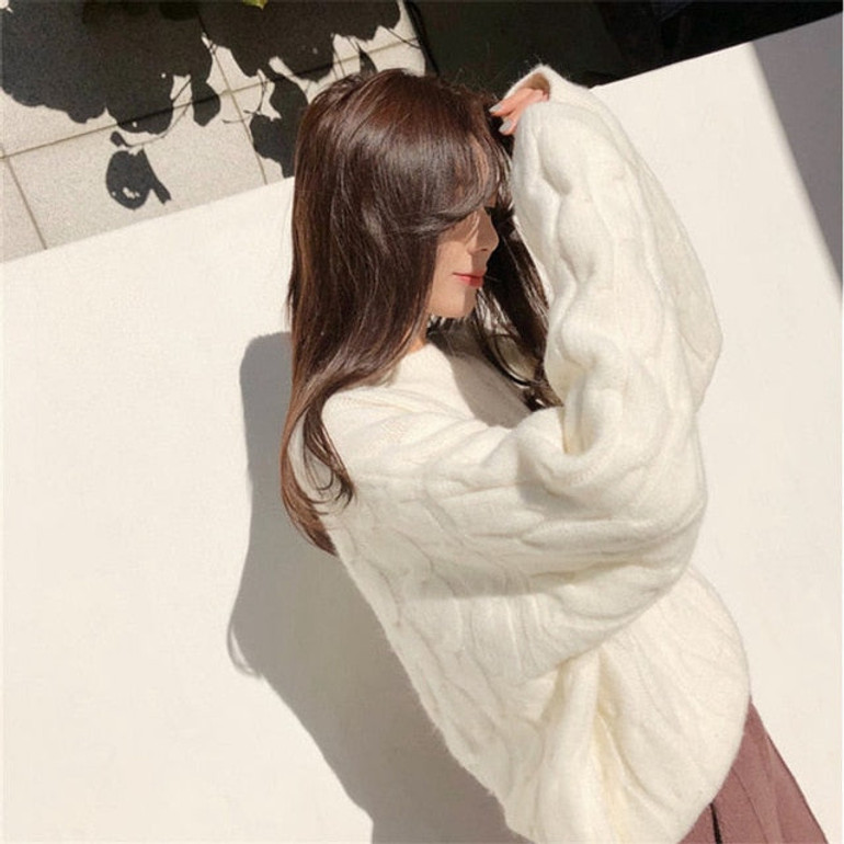 Long Sleeve Twist Knitted Pullovers Winter O Neck Ribbed Sweater Long Sleeve Twist Knitted Pullovers Winter O Neck Ribbed Sweater