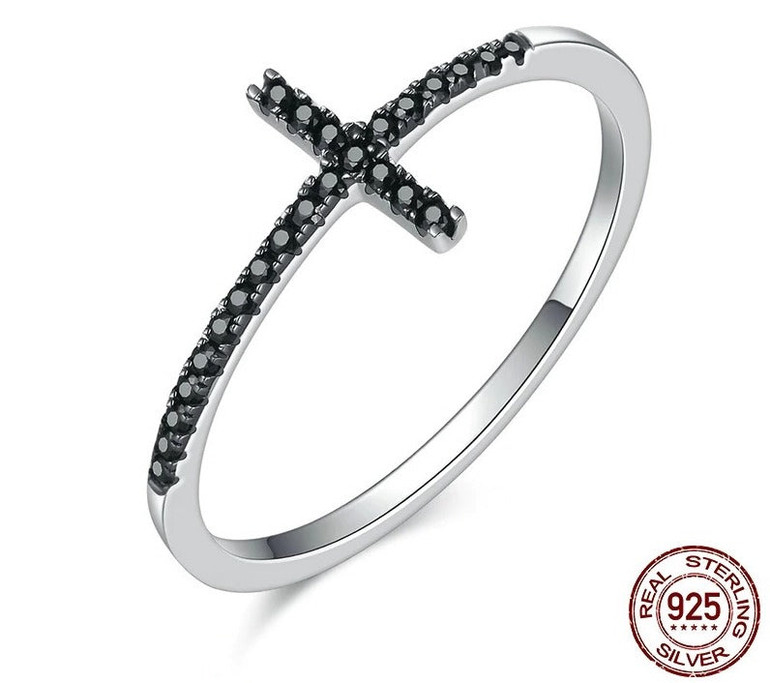 925 Sterling Silver Faith Cross Shape Finger Ring