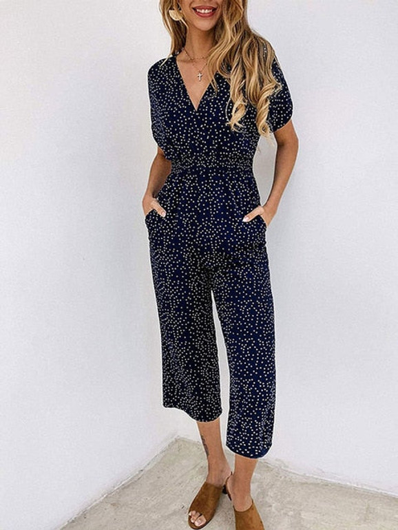 Summer High Waist Polka Dot Overalls Sleeve Rompers Jumpsuit Summer High Waist Polka Dot Overalls Sleeve Rompers Jumpsuit