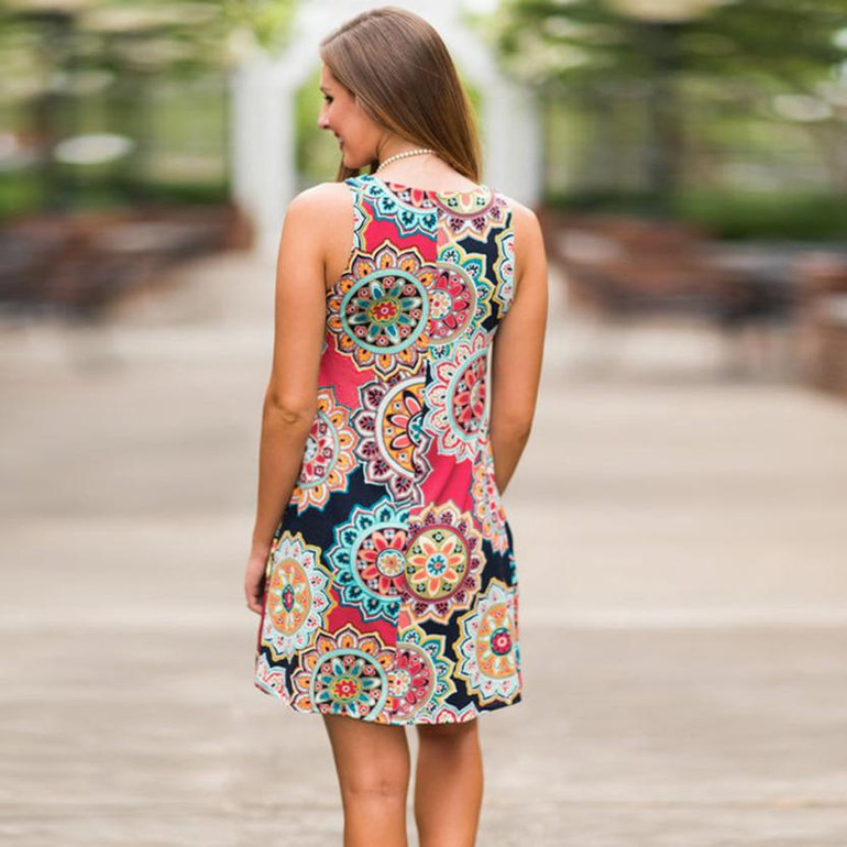 Summer Vintage Boho Maxi Evening Party Beach Floral Sleeveless A-Line dress