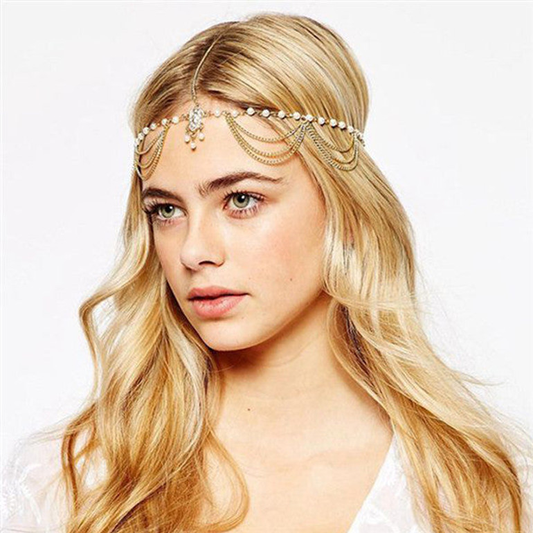 Trendy Hair Decoration Indian Boho Head Chain Pearl Headpiece