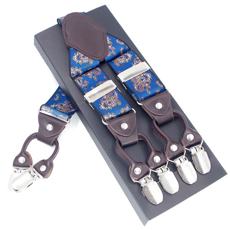 Fashion Leather 6 clips Men's Suspenders