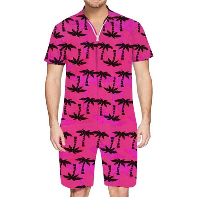 Tropical Print Men Romper