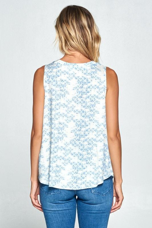 Print V-neck Sleeveless Top