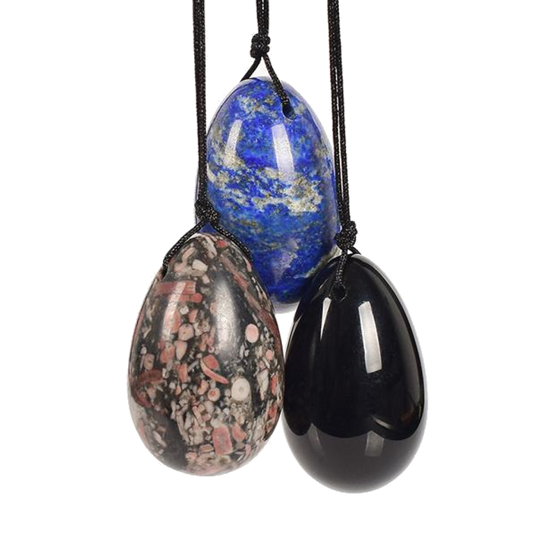 Mixed Drilled Yoni Egg Set, 3 Pieces with Strings