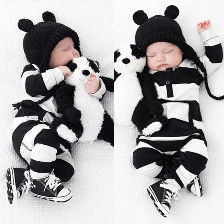 Black and White Onesie Rompers for Baby Girls and Boys
