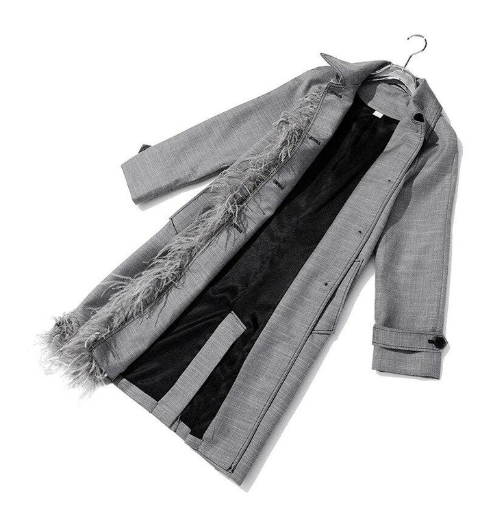 Asymmetric Spliced Feather Lapel Coat