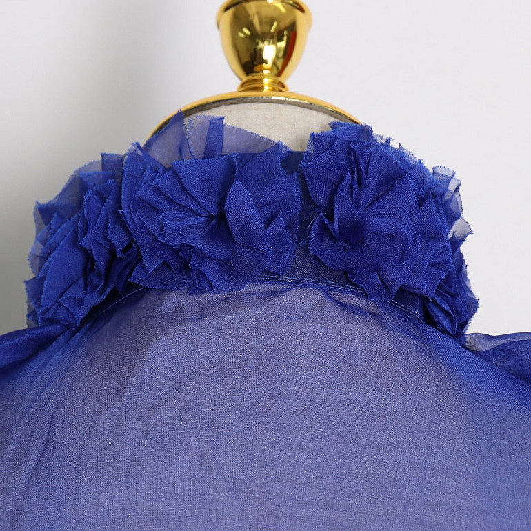 Ruffled bow mesh blouse in colors