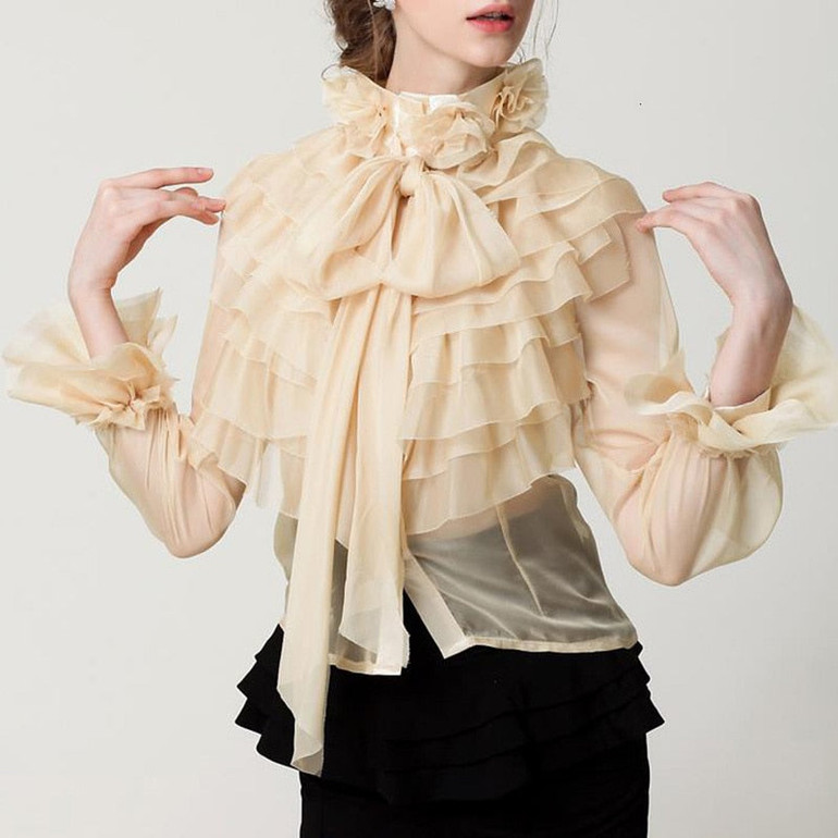 Ruffled bow mesh blouse in peach