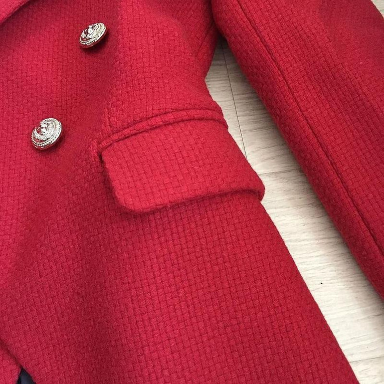 Double-breasted wool-blend blazer plaid red