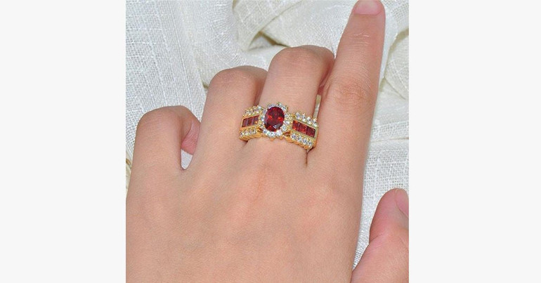 Gold Plated Crimson Garnet Ring
