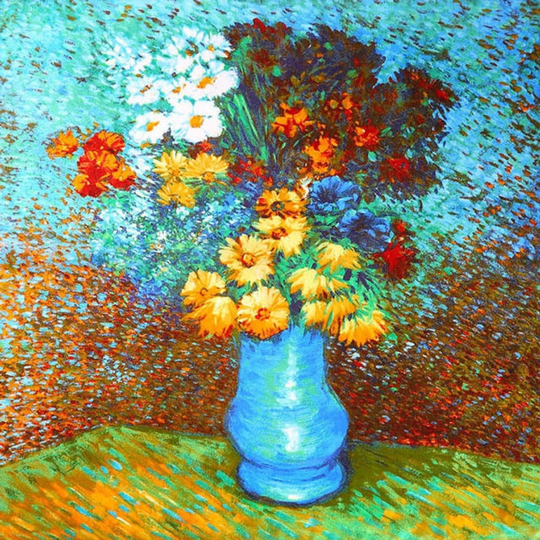 Dark Blue 100% Real Silk Scarf For Ladies Brand Designer Scarves Spring Fall Van Gogh Oil Painting Square Scarves Wraps 90*90cm