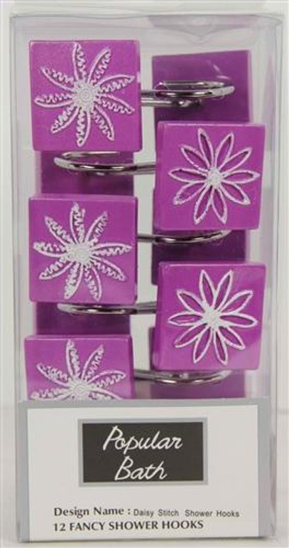 Daisy Stitch Lilac Shower Hooks - 3PC Towel Set