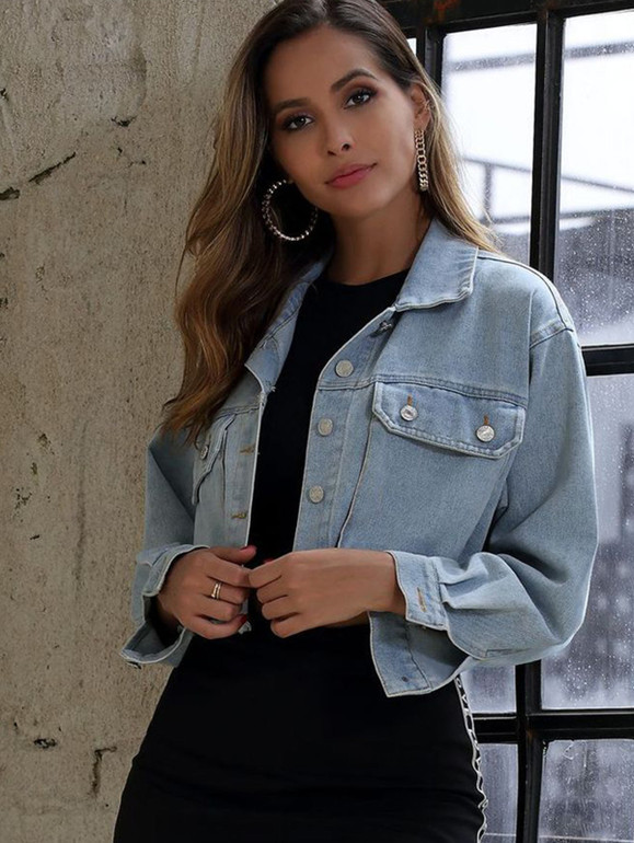 Denim Jacket Cropped Denim Frayed Hem Coats
