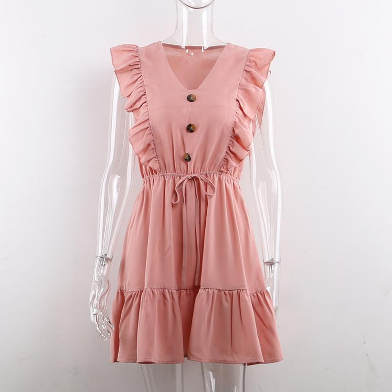 Ruffle Off Shoulder Tunic High Waist Party V Neck Casual Boho Dress