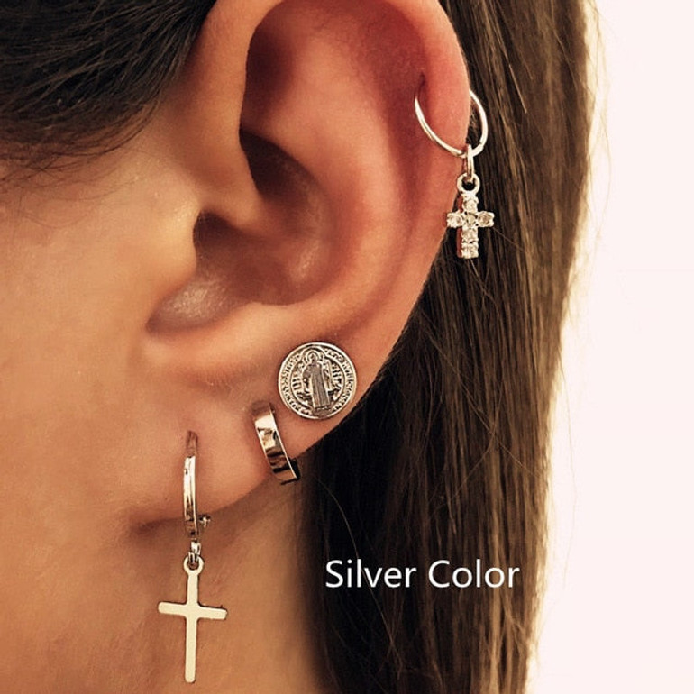 Vintage Tribal Ethnic Geometric Drop Dangle Hoop Earrings Set