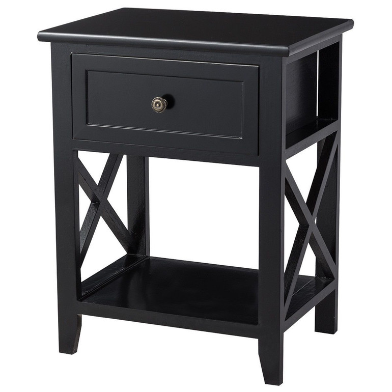 Storage End Bedside Drawer Nightstand w/ Bottom Shelf-Black