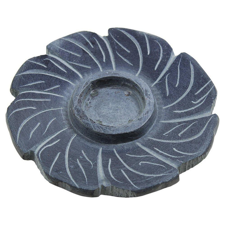 Incense Stick Holder Burner Hand Carved Grey Floral