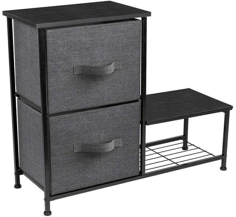Sorbus 2-Drawer Nightstand with Shelf - Bedside Furniture & Accent End Table Chest for Home, Bedroom Accessories, Office, College Dorm, Steel Frame, Wood Top, Easy Pull Fabric Bins (Black)