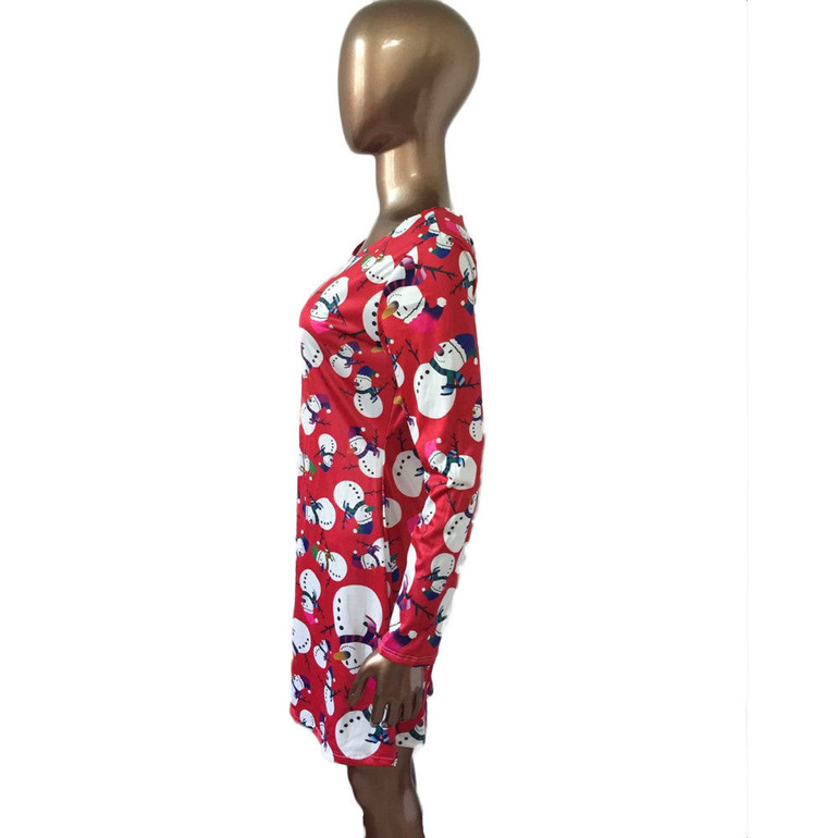Long Sleeve Christmas Snowman Printing Christmas Party Dress