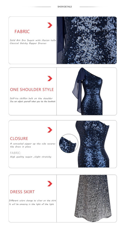 Elegant Vintage One Shoulder Sequin Gradient Mermaid Formal Prom Party Dress