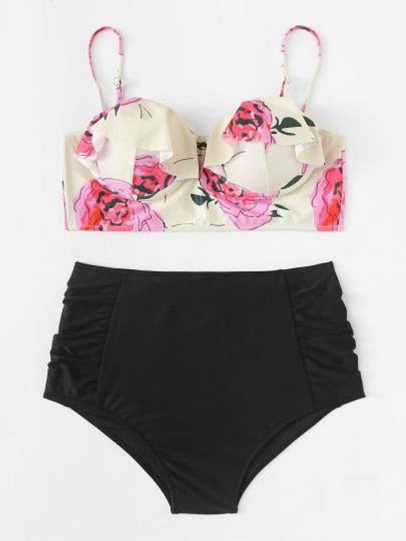 *PLUS DOLL* Ruffle high waist 2 piece plus size bikini swimsuit