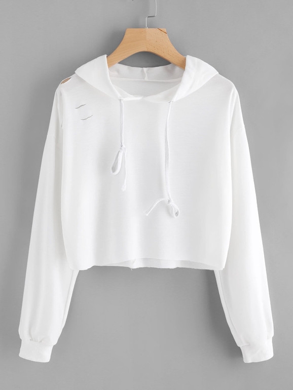 Distressed drawstring hoodie sweatshirt
