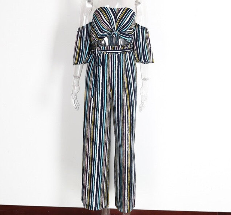 "Life nice" stripe detail cutout jumpsuit