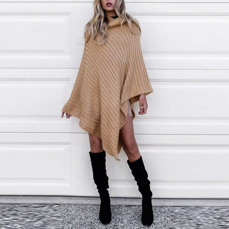 One Size Knitted Turtleneck Poncho - 2 Colors