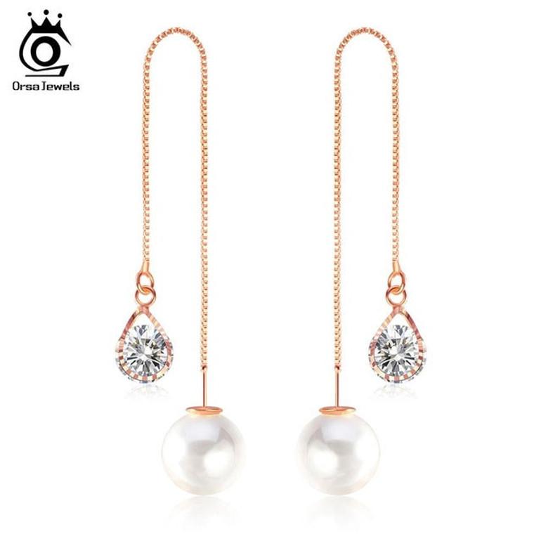 Water Drop Shape Crystal Stud Earrings with big Pearl