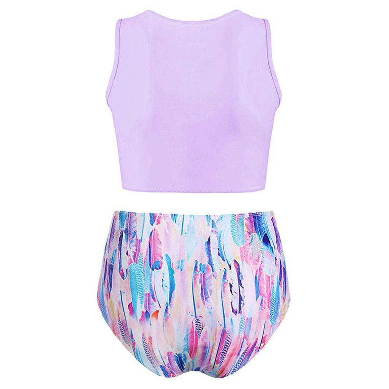 Feather Printed Twist Front Padded Tankini Swimsuit