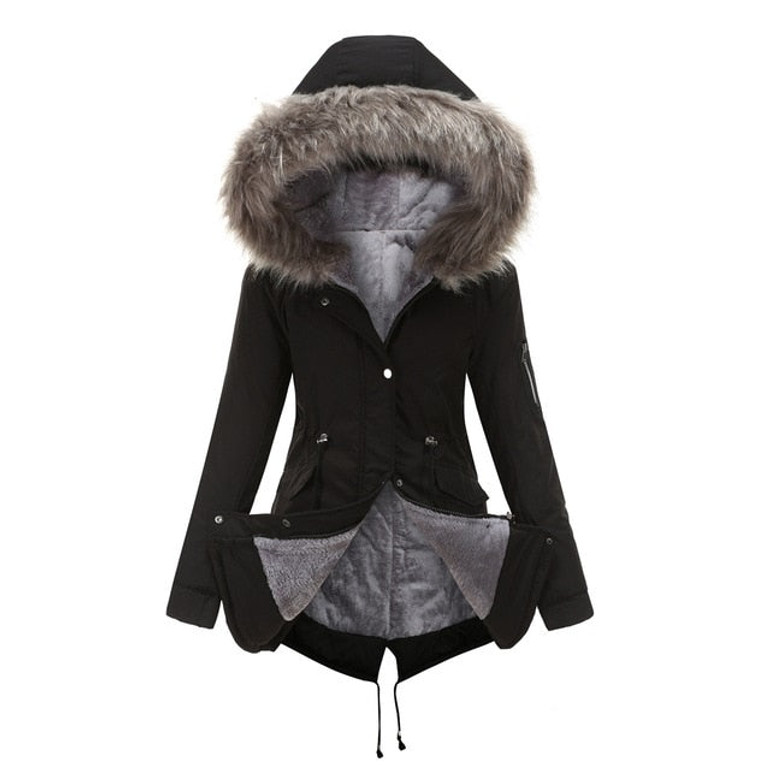 New Parkas Female Women Winter Coat Thickening Cotton Winter Jacket Womens black faux fur Outwear Parkas for Women Winter