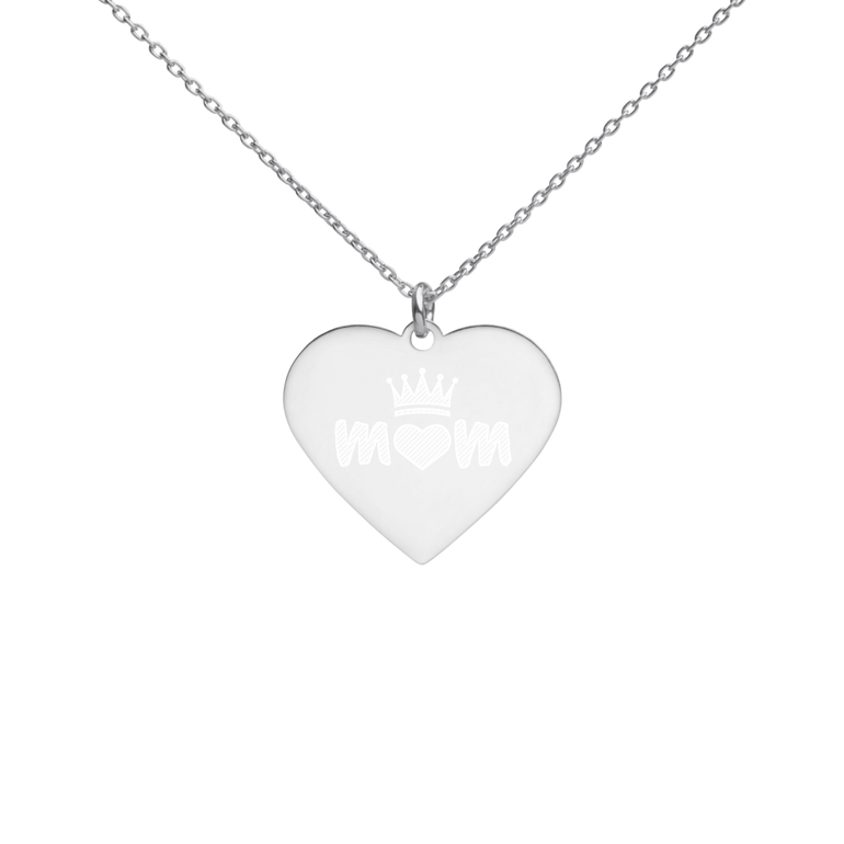 Mom! Queen of my Heart Engraved Heart Necklace