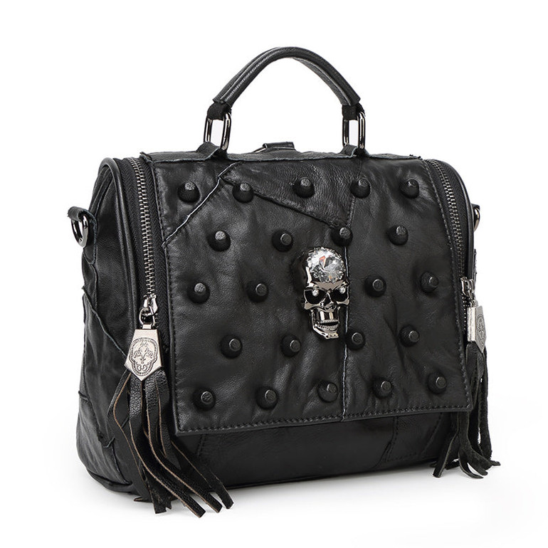 Rivet Tassel Bucket Skull Bag