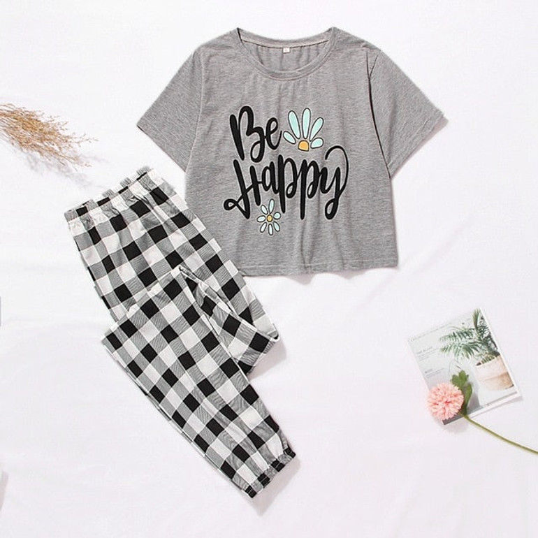 Women's Sleepwear Cute Cartoon Print Short Set Pajamas for Women  Pajama Set Sweet Short Sleeve T Shirts & Shorts Summer Pijama