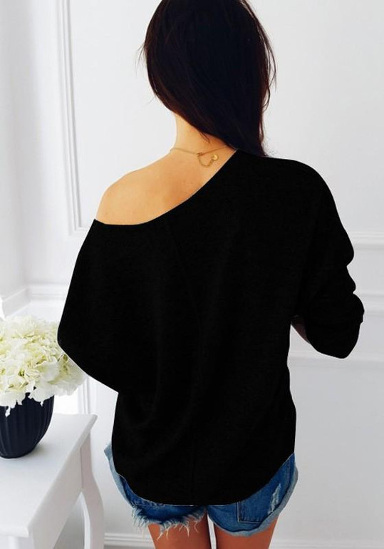 Black Plain Pocket Sequin Round Neck Casual Pullover Sweater Black Plain Pocket Sequin Round Neck Casual Pullover Sweater