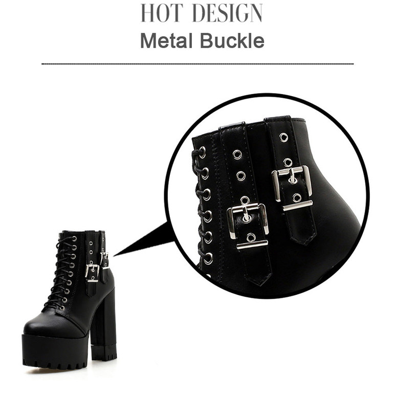 Lacing Buckle Ankle Boots