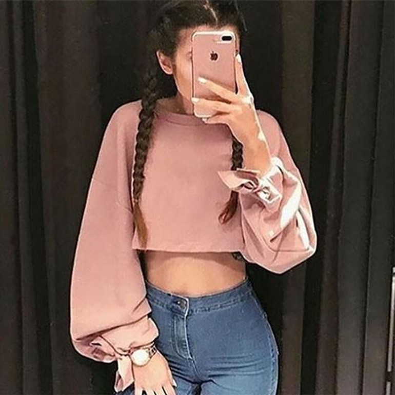 Pink Bow Round Neck Long Sleeve Fashion Sweatshirt