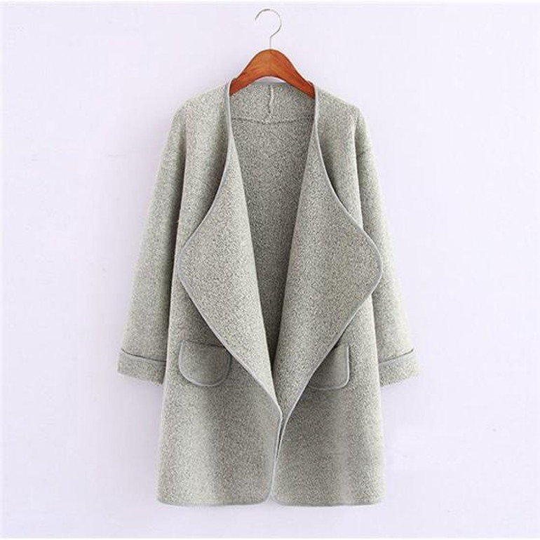 Grey Plain Pockets Long Sleeve Casual Cardigan Sweater Grey Plain Pockets Long Sleeve Casual Cardigan Sweater