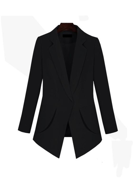Black Pockets Single Button Tailored Collar Long Sleeve Coat