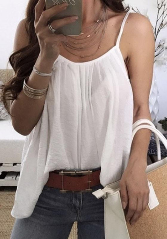 White Draped Spaghetti Strap Backless Deep U-neck Casual Going out Vest
